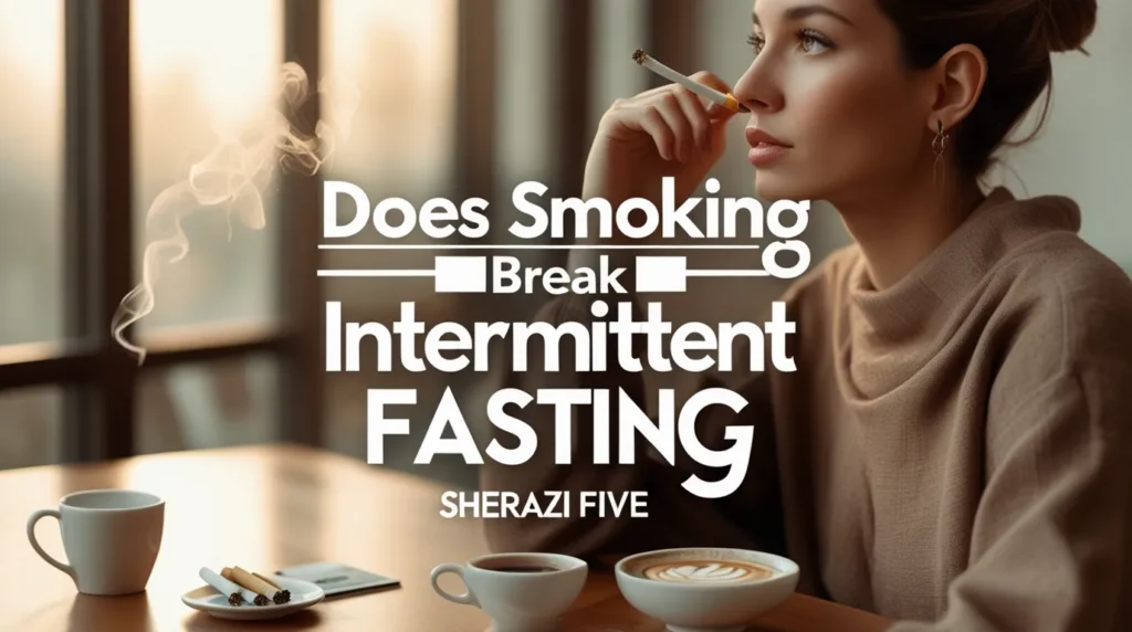 Health and fasting concept showing cigarette, coffee, and text overlay