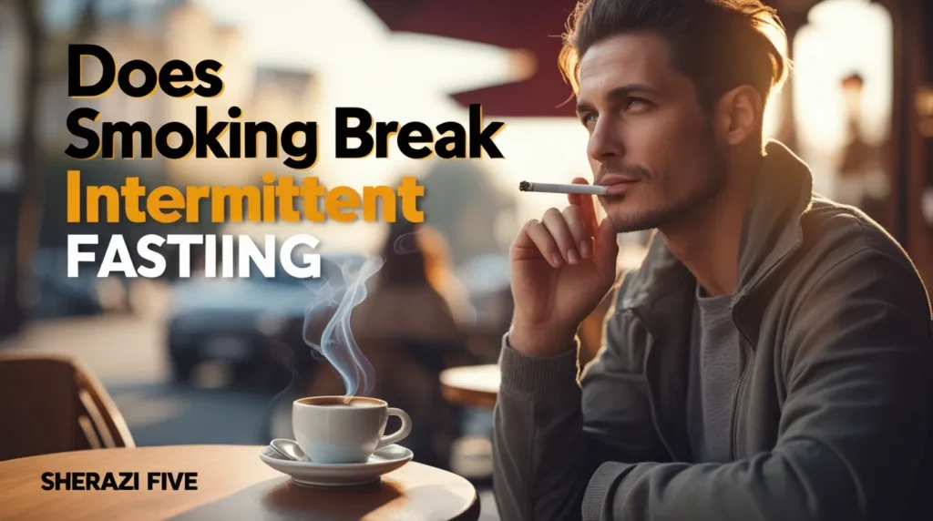 Concept of smoking and intermittent fasting with overlay text