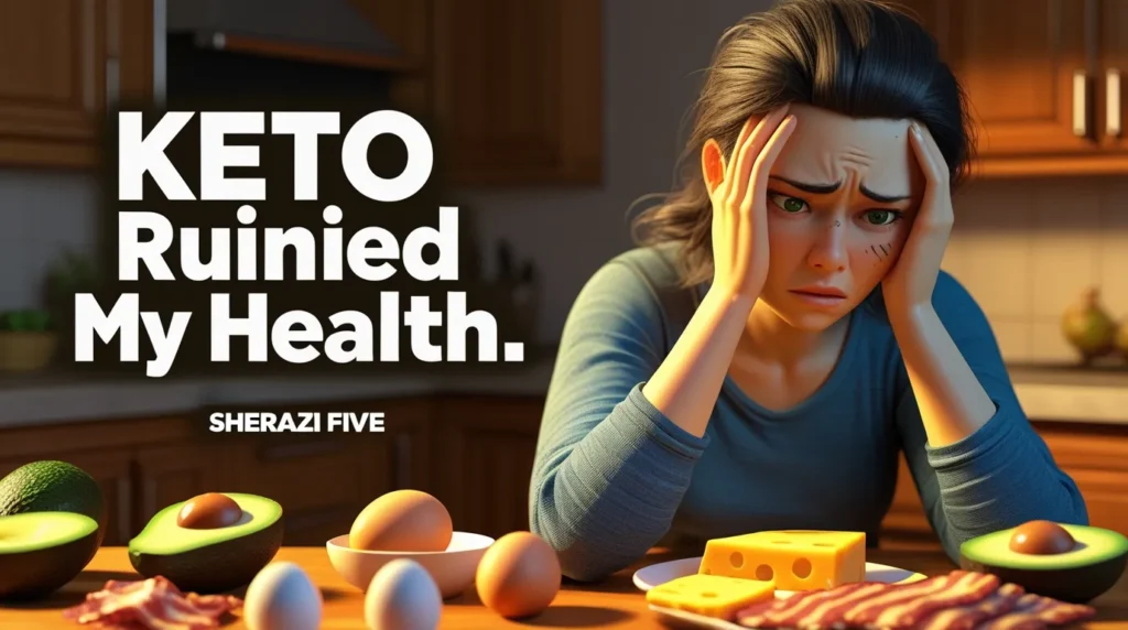 Person looking exhausted at kitchen table with keto foods, representing “Keto Ruined My Health.”