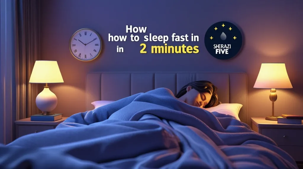 Top-down 3D view of bed and sleeping person, illustrating techniques to sleep fast in 2 minutes.