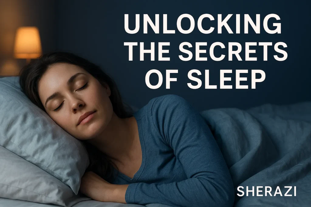 3D realistic night environment with modern lamp and glowing title Unlocking the Secrets of Sleep