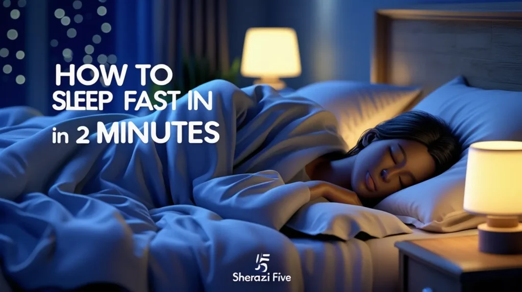 3D night scene with ambient lighting, cozy bedding, and a sleeping figure, demonstrating fast sleep tips.