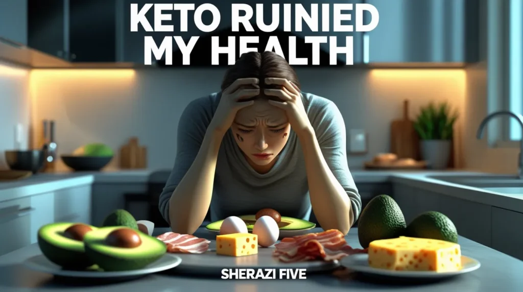 Cinematic 3D illustration of keto health problems with visible signs of fatigue.