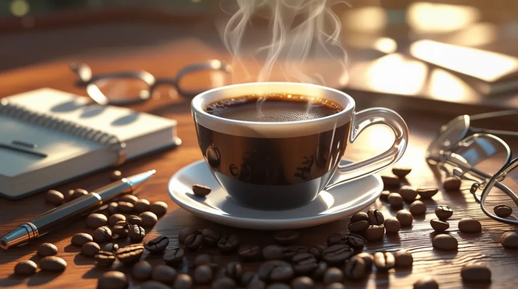 Caption: A cozy morning with black coffee can help improve focus and brain function.