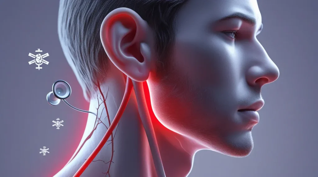 Side view of human head highlighting ear pain with text “Persistent Discomfort Behind the Ear.”
