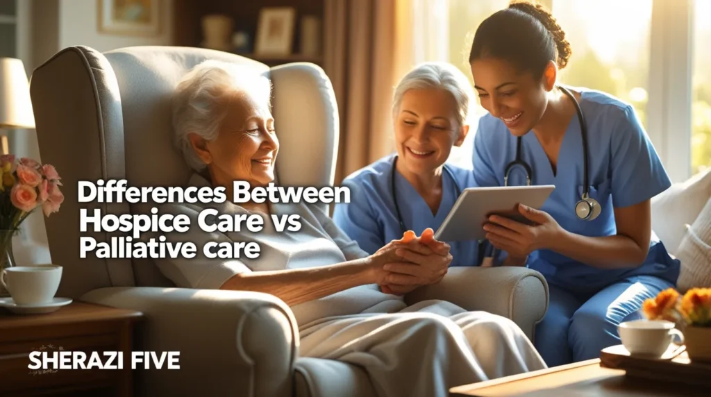 Family meeting with healthcare team to learn differences between hospice care vs palliative care