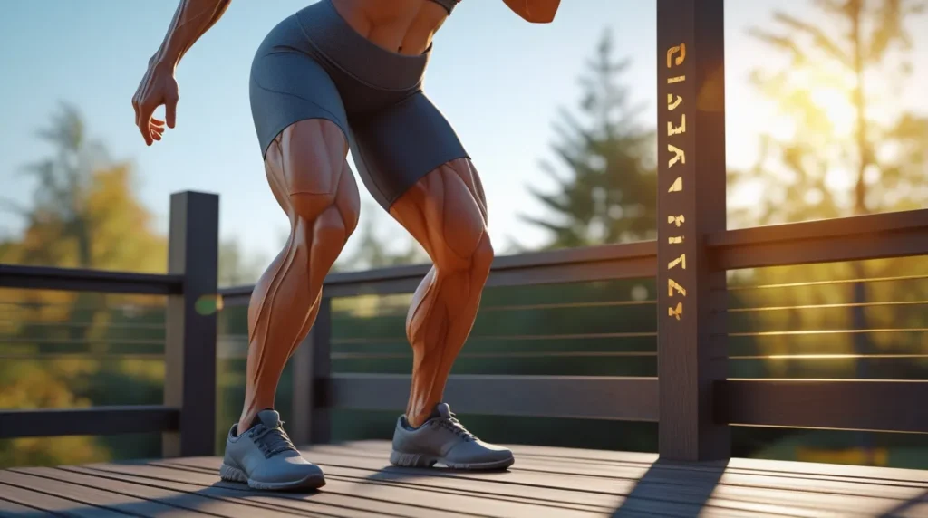Side view of standing side leg raises showing proper posture and alignment."