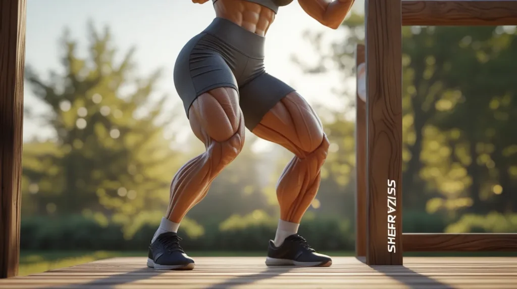 Advanced standing side leg raises with ankle weights for added resistance.