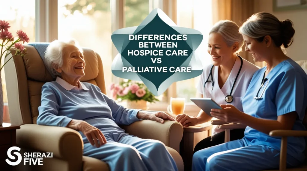 Doctor discussing differences between hospice care vs palliative care with elderly patient